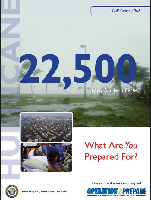 Operation Prepare hurricane awareness poster created for the U.S. Navy's global emergency preparedness campaign.