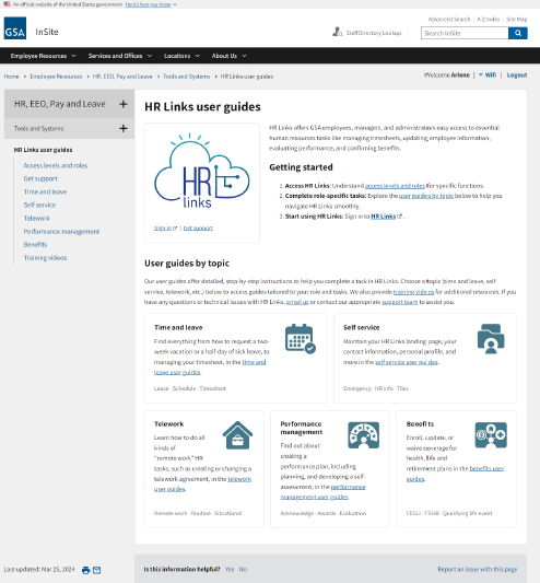 Redesigned HR Links user guides landing page with topic-based navigation
