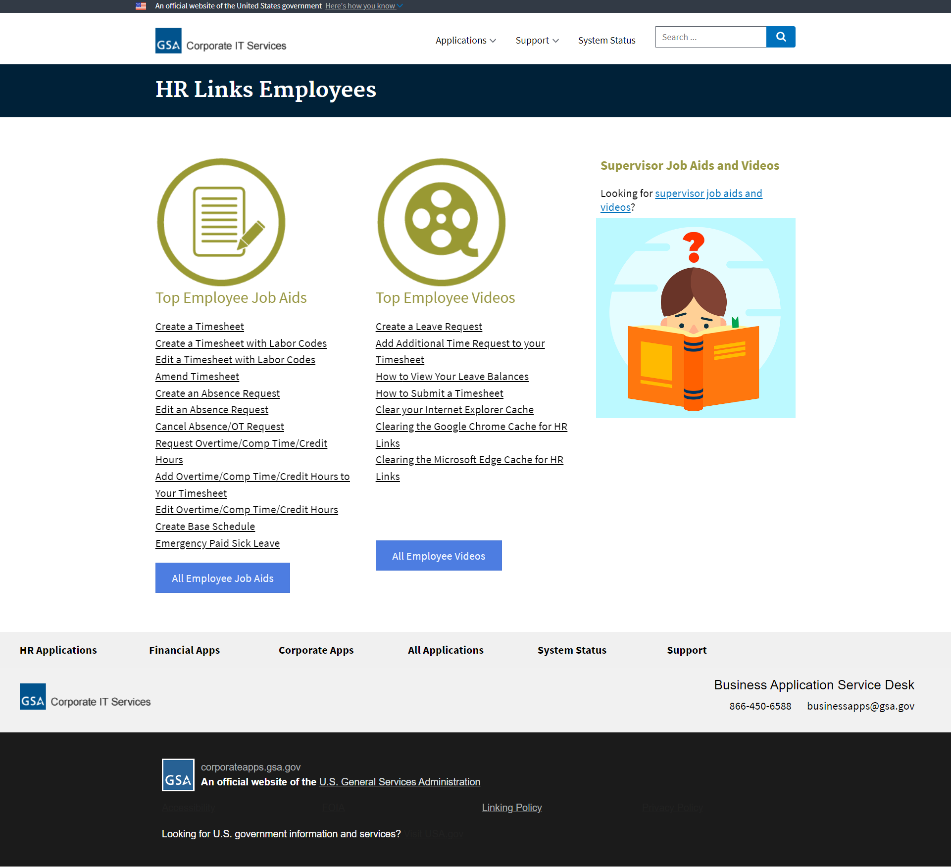 Legacy HR Links Employees page with long underlined link lists