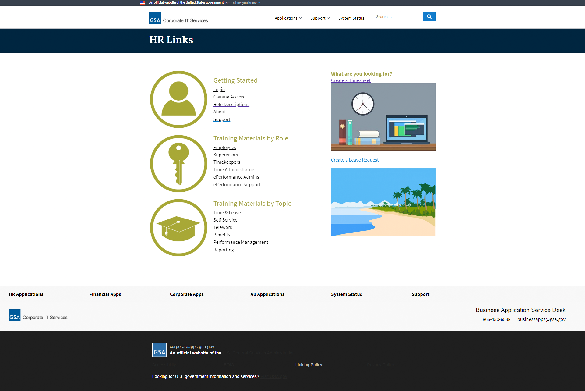 Legacy HR Links landing page with banner notice and generic icons