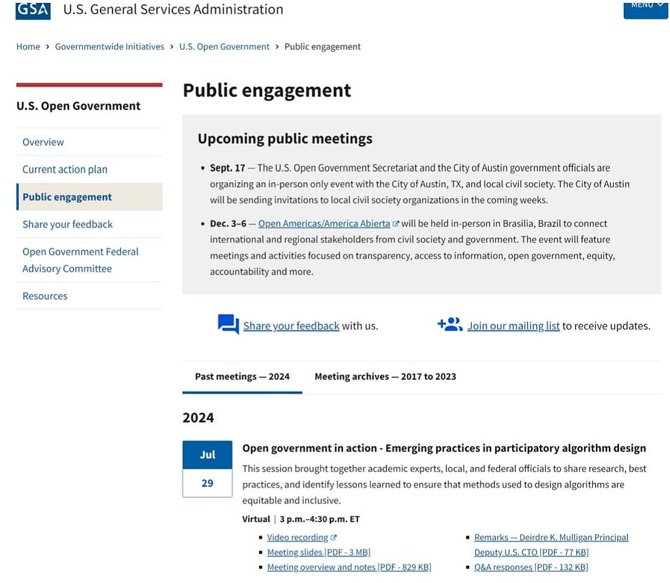 Redesigned public engagement page with clear sections and CTAs