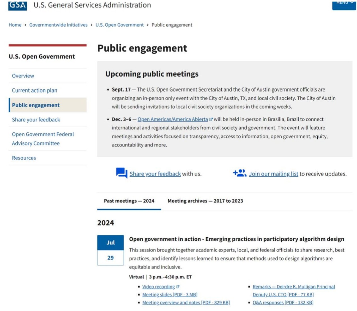 Redesigned public engagement page with clear sections and CTAs